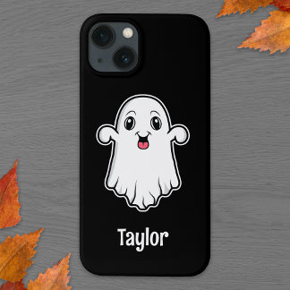 Happy Cartoon Ghost With Personalizable Name Black iPhone 13 Case