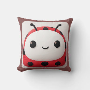 Happy Cartoon Ladybug Character For Kids Throw Pillow
