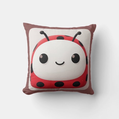 Happy Cartoon Ladybug Character For Kids Throw Pillow