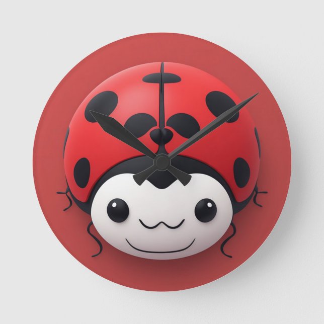 Happy Cartoon Ladybug nursery decor Round Clock (Front)