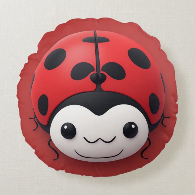 Happy Cartoon Ladybug nursery decor Round Pillow (Front)