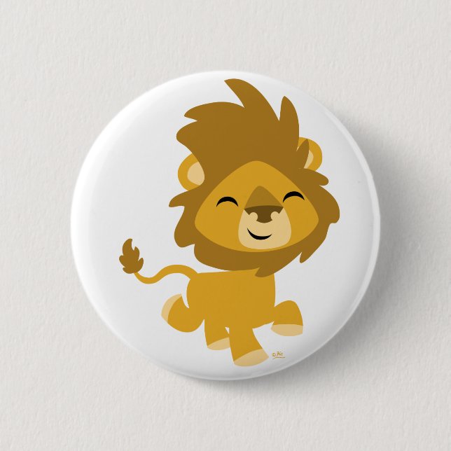 Happy Cartoon Lion Button Badge (Front)