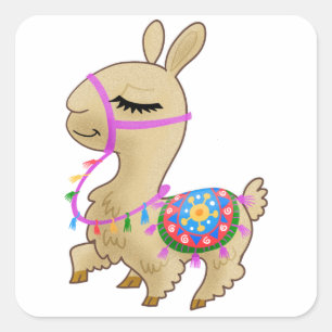 Happy Cartoon Llama Square Sticker
