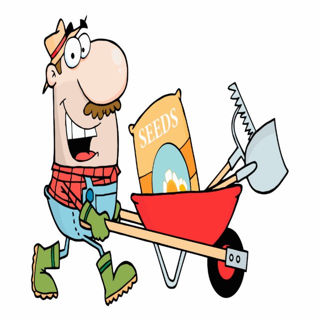happy cartoon man gardening gardener cutout (Front)