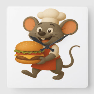 Happy Cartoon Mouse Chef with Big Cheese – Wall Cl Square Wall Clock