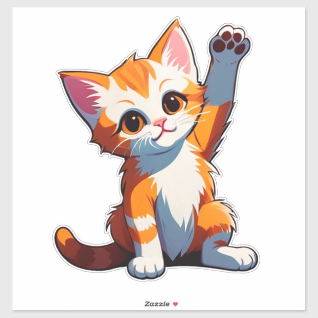 Happy Cartoon Orange Cat Raising Paws Sticker (Sheet)