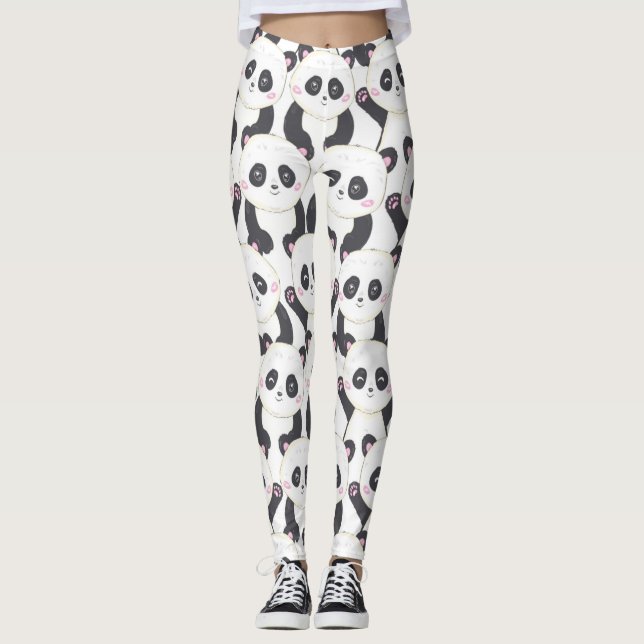 Happy Cartoon Panda Pattern Leggings (Front)