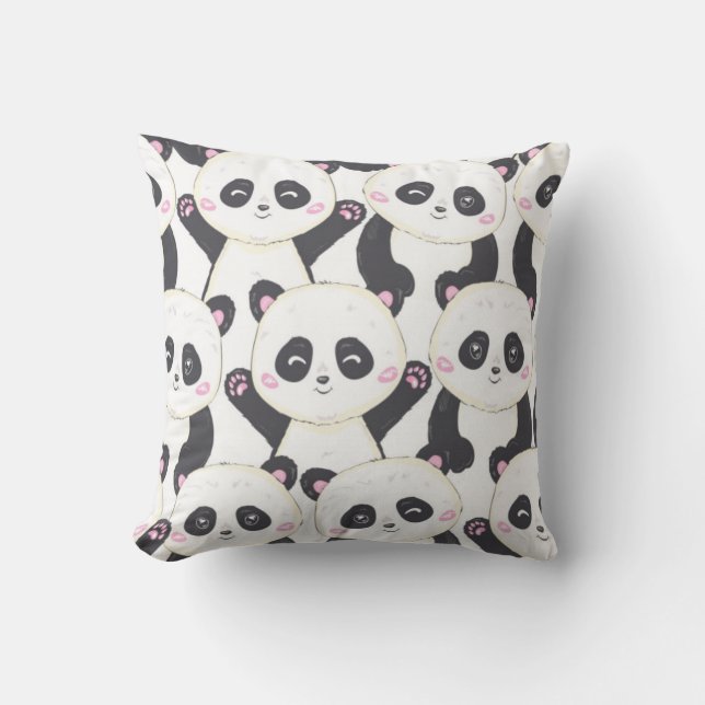 Happy Cartoon Panda Pattern Throw Pillow (Front)