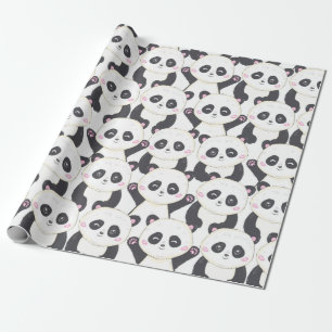 Happy Cartoon Panda Pattern Wrapping Paper