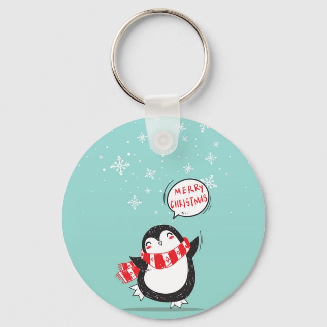 Happy Cartoon Penguin Keychain (Front)