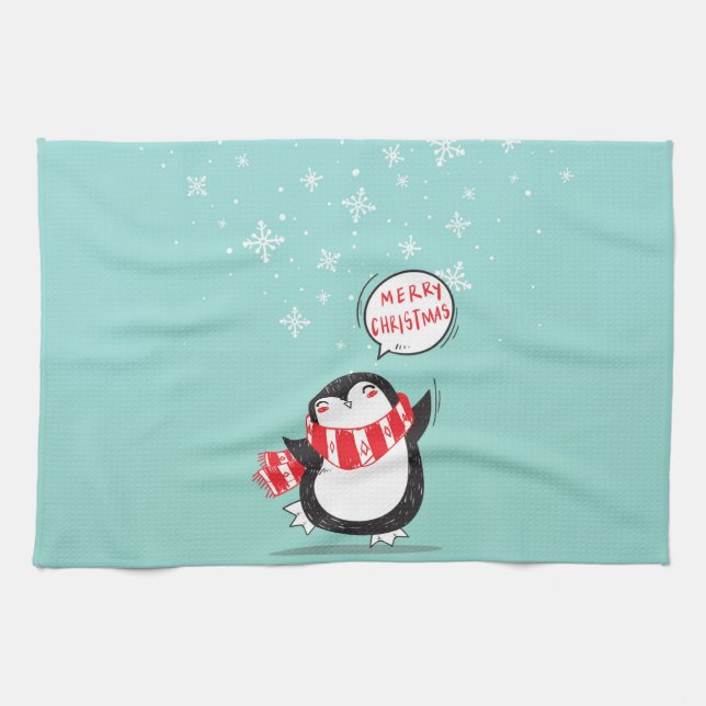 Happy Cartoon Penguin Kitchen Towel (Horizontal)