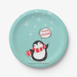 Happy Cartoon Penguin Paper Plates