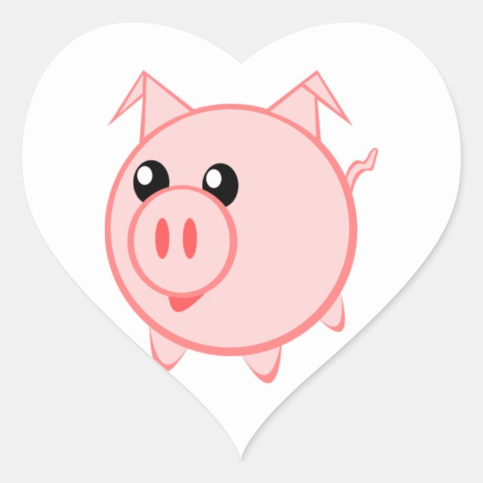 Happy Cartoon Pig Heart Sticker