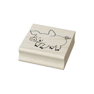 Happy Cartoon Piggy Rubber Stamp