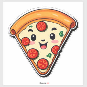 Happy Cartoon Pizza With Pepperoni Sticker