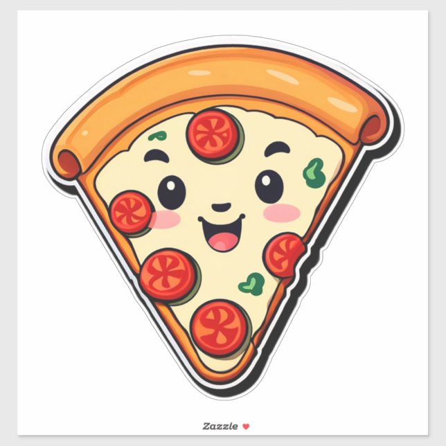 Happy Cartoon Pizza With Pepperoni Sticker (Sheet)