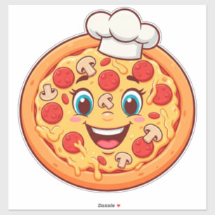 Happy Cartoon Pizza With Pepperoni Sticker