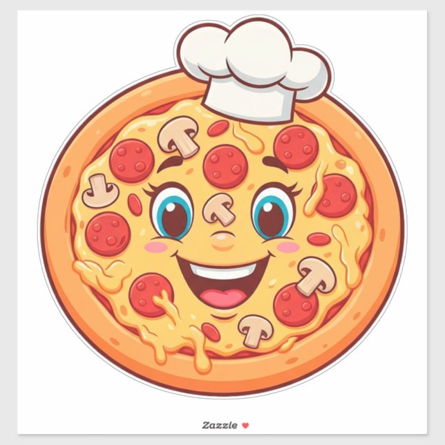 Happy Cartoon Pizza With Pepperoni Sticker (Sheet)