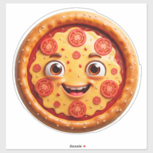 Happy Cartoon Pizza With Pepperoni Sticker