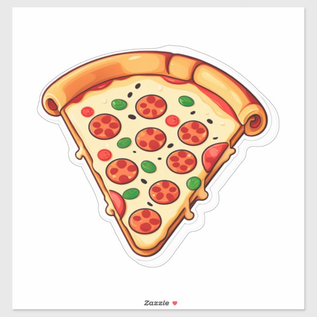 Happy Cartoon Pizza With Pepperoni Sticker (Sheet)