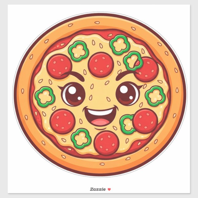 Happy Cartoon Pizza With Pepperoni Sticker (Sheet)