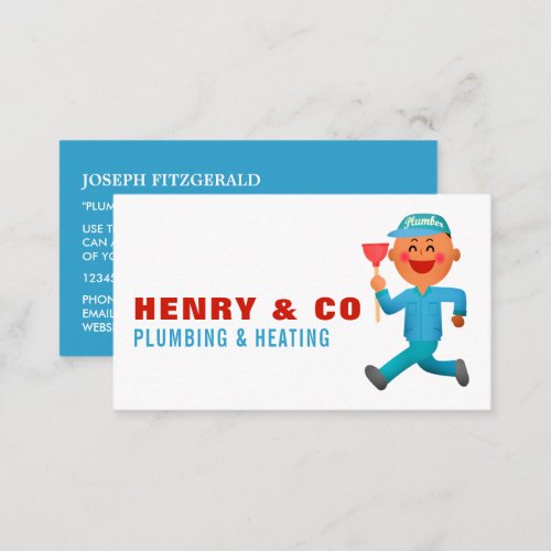 Happy Cartoon Plumber Plumber Plumbing Business Card