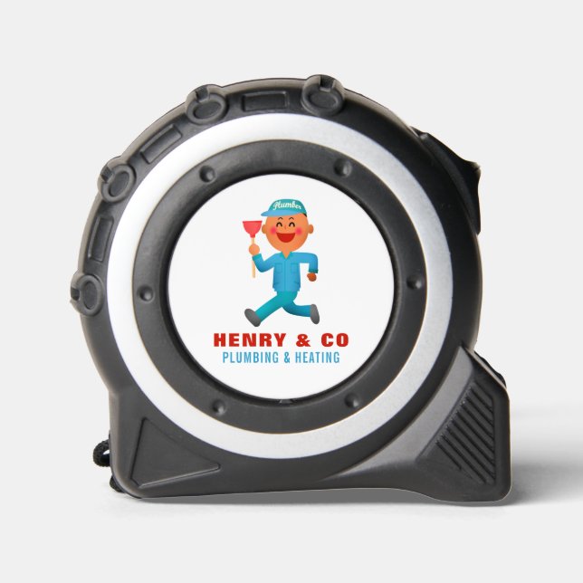 Happy Cartoon Plumber, Plumber, Plumbing Tape Measure (Front)