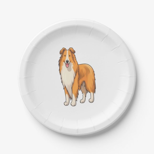 Happy Cartoon Rough Collie  Paper Plates (Front)