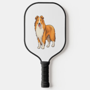 Happy Cartoon Rough Collie Pickleball Paddle
