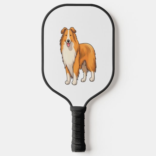Happy Cartoon Rough Collie  Pickleball Paddle (Front)