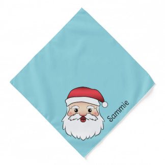Happy Cartoon Santa Claus Head On Blue And Name Bandana