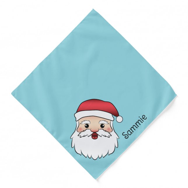 Happy Cartoon Santa Claus Head On Blue And Name Bandana (Front)