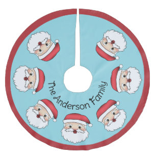 Happy Cartoon Santa Claus Head On Blue And Text Brushed Polyester Tree Skirt