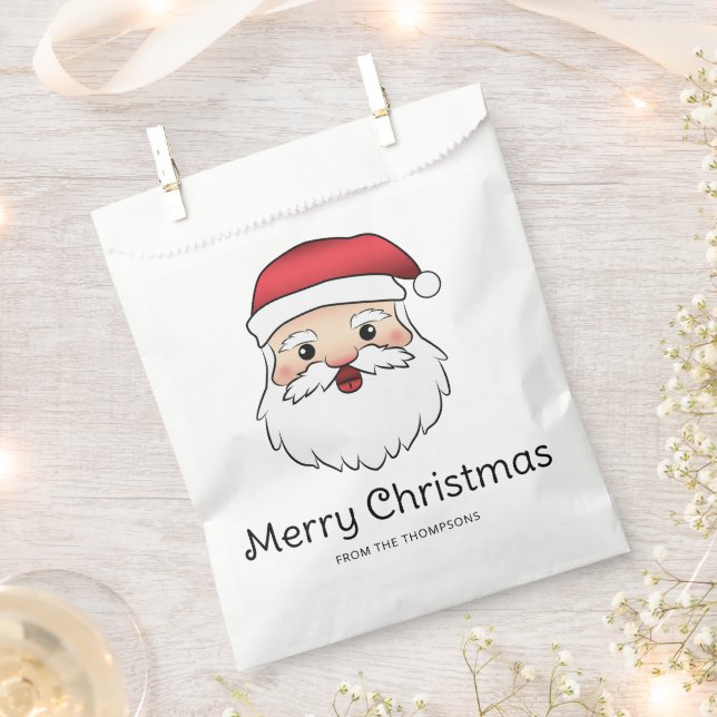 Happy Cartoon Santa Claus Head On Blue And Text Favor Bag (Clipped)