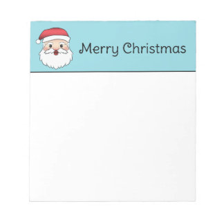 Happy Cartoon Santa Claus Head On Blue And Text Notepad