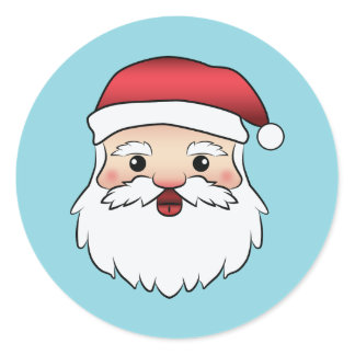 Happy Cartoon Santa Claus Head On Blue Classic Round Sticker