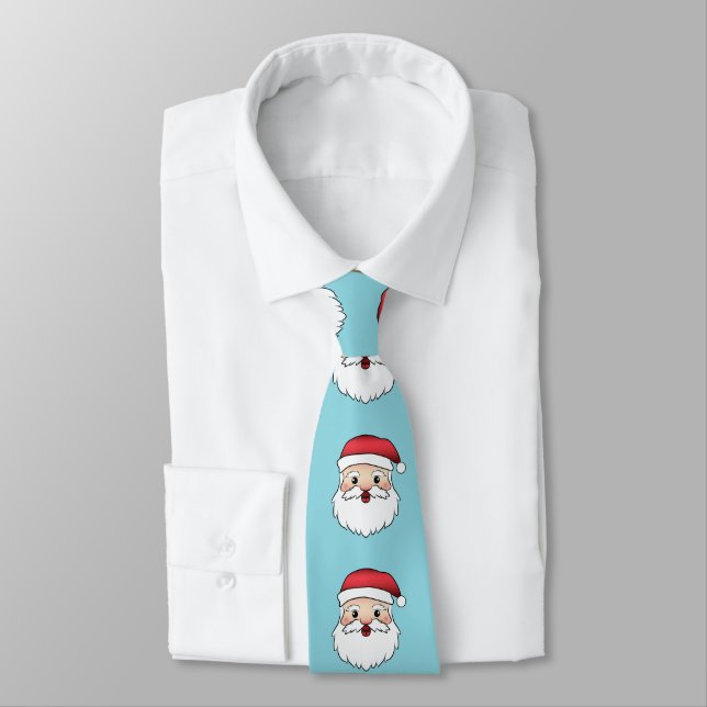 Happy Cartoon Santa Claus Head On Blue Neck Tie (Tied)