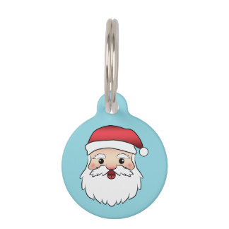 Happy Cartoon Santa Claus Head On Blue Pet ID Tag