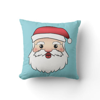 Happy Cartoon Santa Claus Head On Blue Throw Pillow