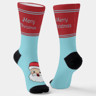 Happy Cartoon Santa Claus Head With Custom Text Socks