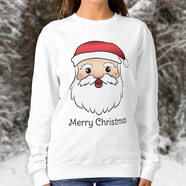 Happy Cartoon Santa Claus Head With Custom Text Sweatshirt (Festive design for the Holiday season.)