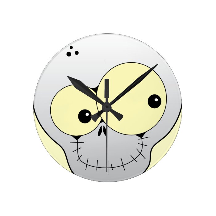 HAPPY CARTOON SKULL DRAWING LIGHT GREY WALL CLOCK