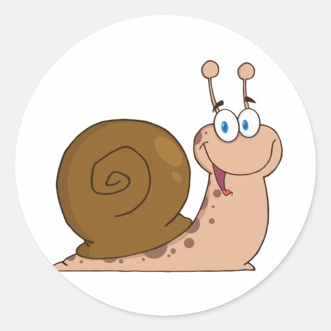 Happy Cartoon Snail Classic Round Sticker (Front)