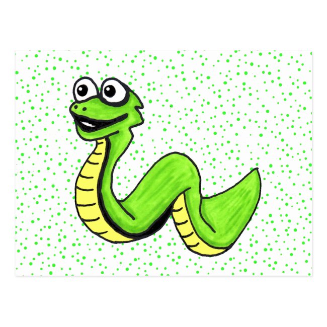 Happy Cartoon Snake Bright Green Yellow on Dots