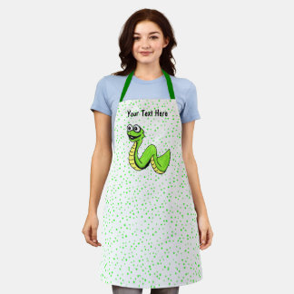 Happy Cartoon Snake Vibrant Green on Polka Dots Apron