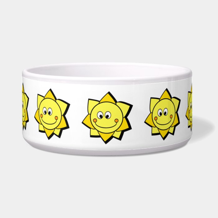 Happy Cartoon Yellow and Orange Sun Dog Water Bowl