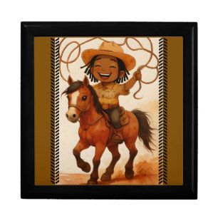 Happy Cartoony Cowboy with Lasso Gift Box