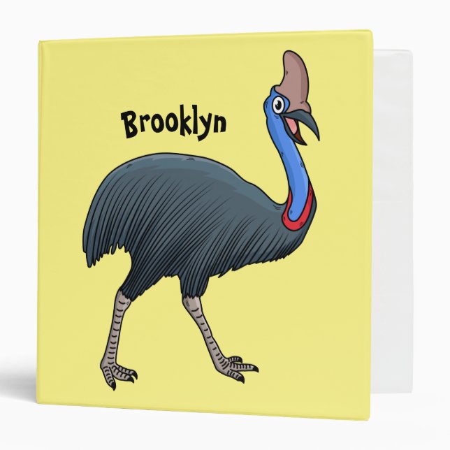 Happy cassowary bird cartoon illustration 3 ring binder (Front/Inside)