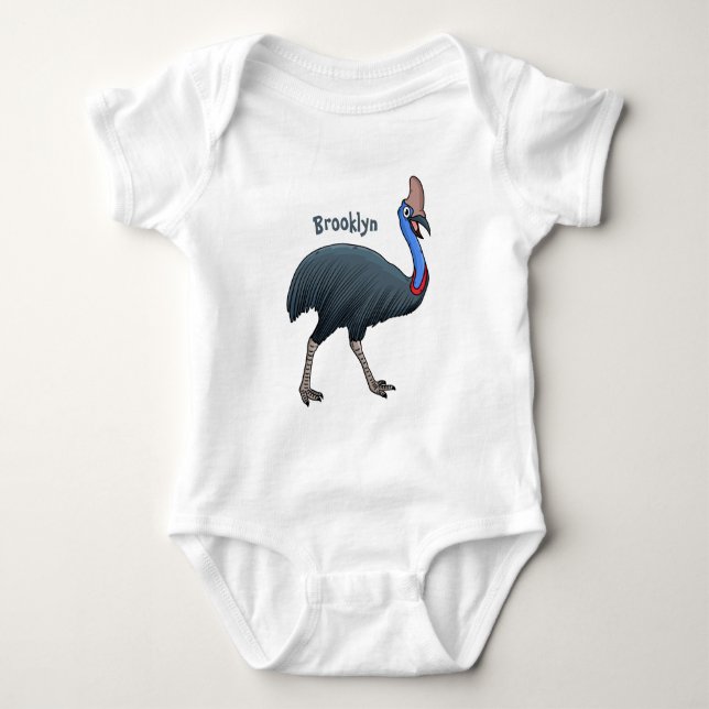 Happy cassowary bird cartoon illustration baby bodysuit (Front)