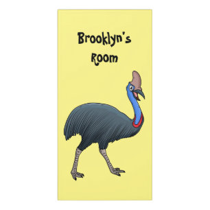 Happy cassowary bird cartoon illustration door sign